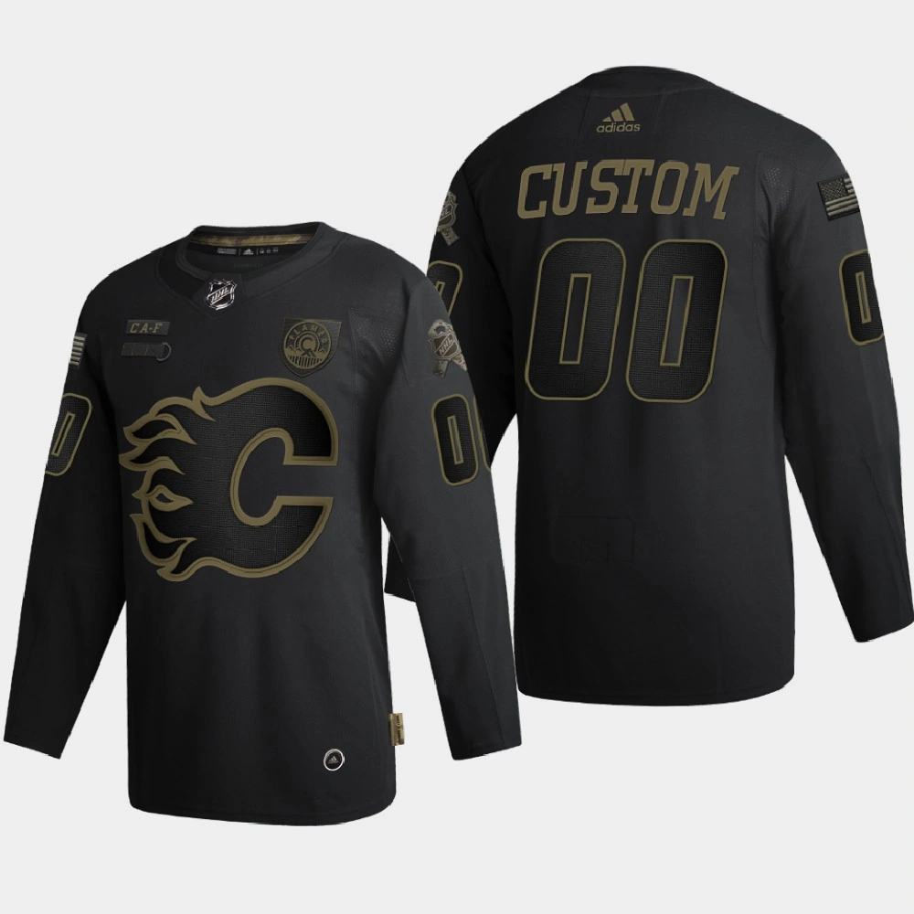 Men Calgary Flames Custom #00 2020 Veterans Day Authentic Black Jersey Men Calgary Flames Custom #00 2020 Veterans Day Authentic Black Jersey