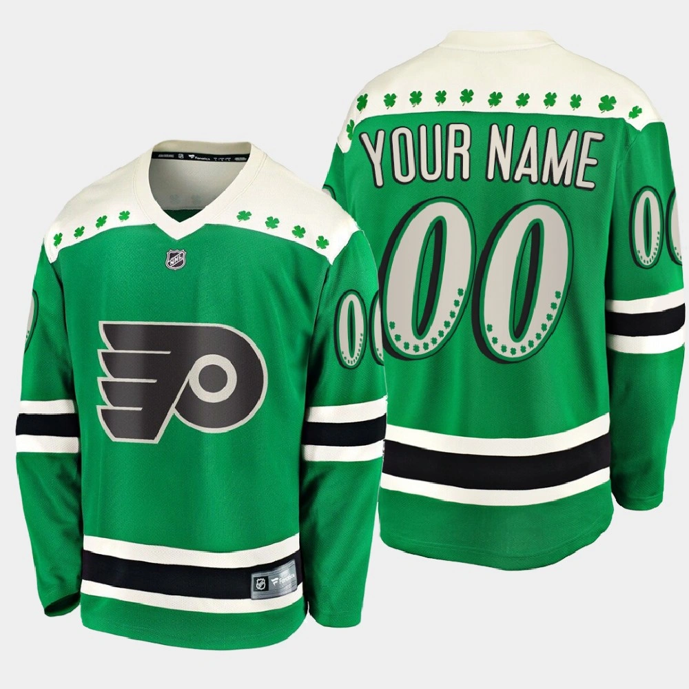Men's Philadelphia Flyers Custom #00 2021 St. Patrick's Day Green Jersey Men's Philadelphia Flyers Custom #00 2021 St. Patrick's Day Green Jersey