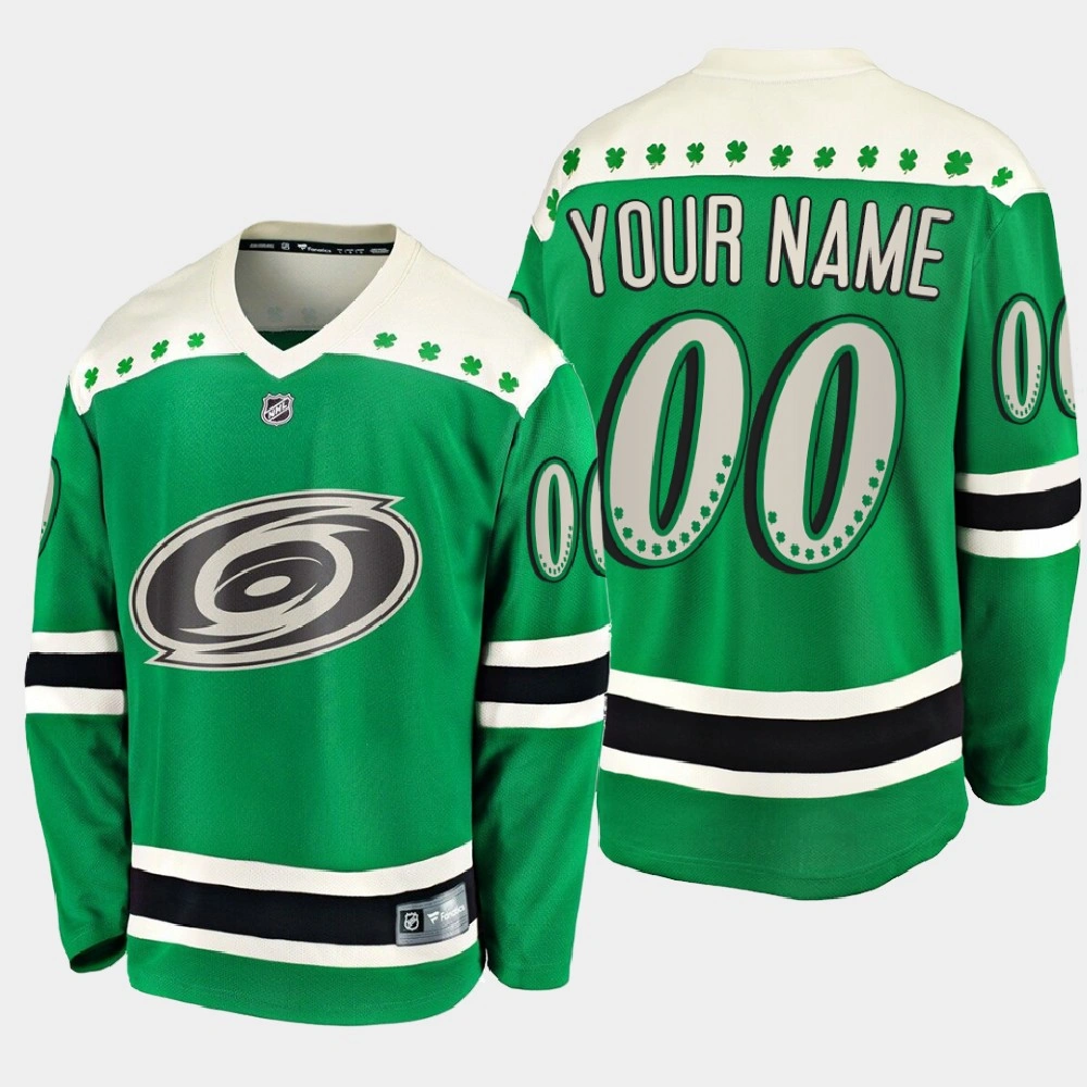 Men's Carolina Hurricanes Custom #00 2021 St. Patrick's Day Green Jersey Men's Carolina Hurricanes Custom #00 2021 St. Patrick's Day Green Jersey