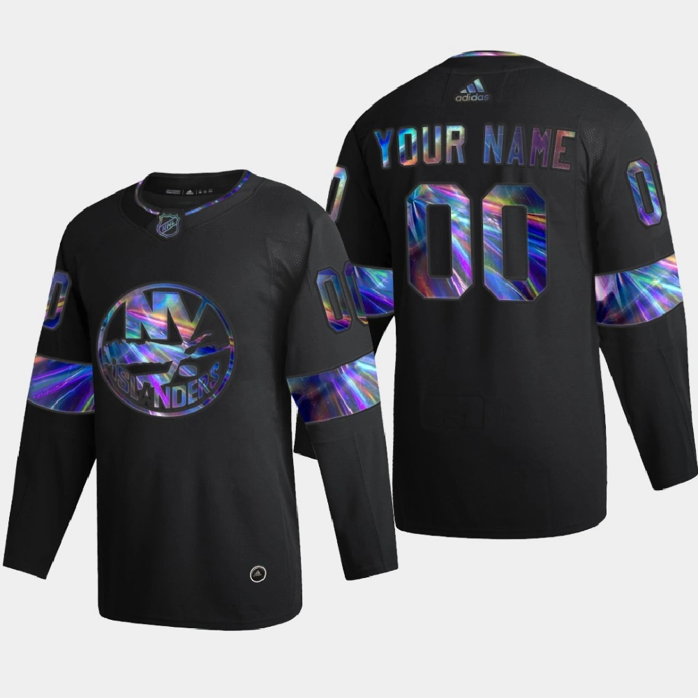 Youth New York Islanders Custom #00 Iridescent Holographic Authentic Black Jersey