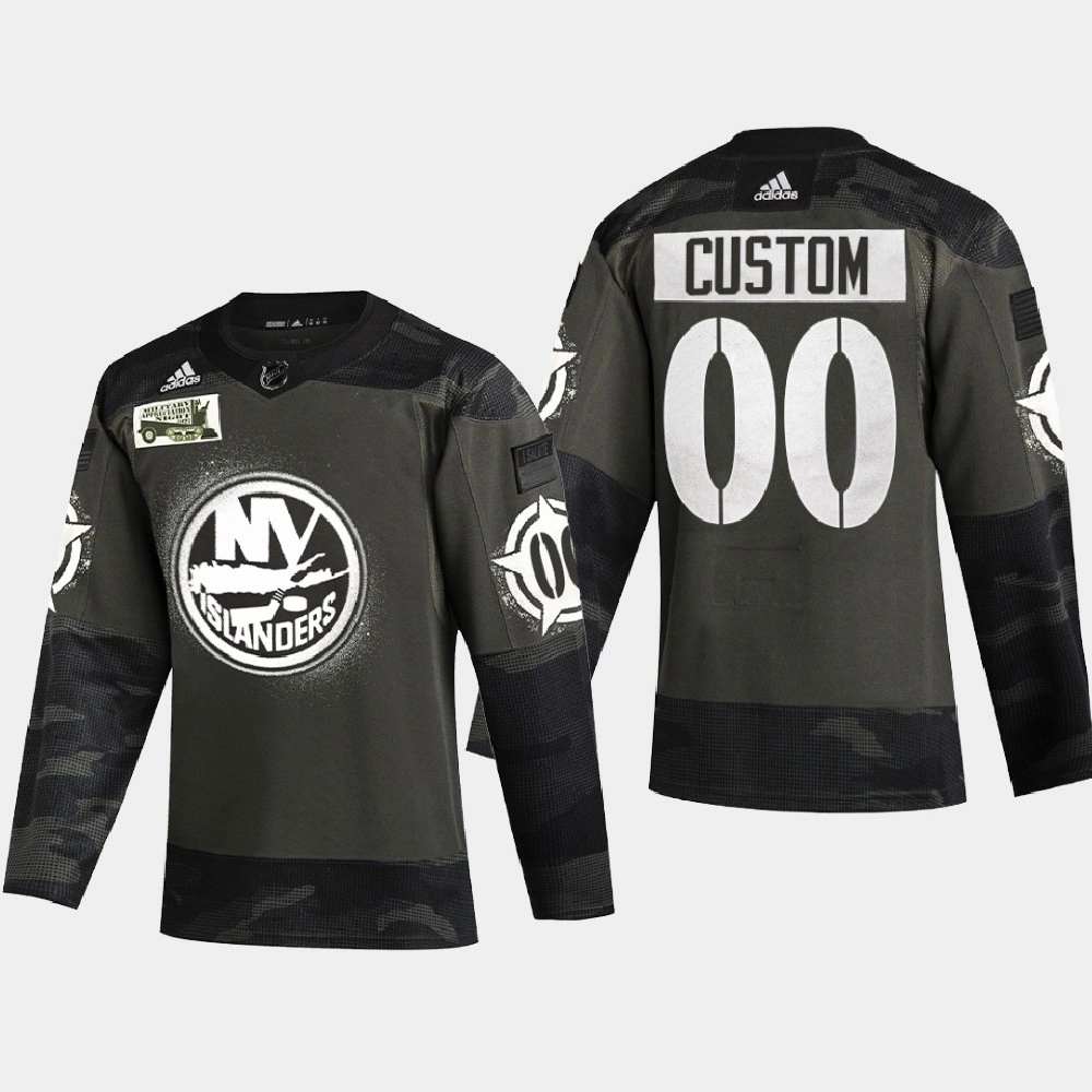 Men's New York Islanders Custom #00 2021 Military Appreciation Night Camo Jersey Men's New York Islanders Custom #00 2021 Military Appreciation Night Camo Jersey