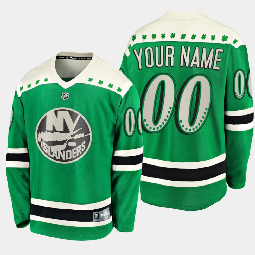 Men's New York Islanders Custom #00 2021 St. Patrick's Day Green Jersey Men's New York Islanders Custom #00 2021 St. Patrick's Day Green Jersey