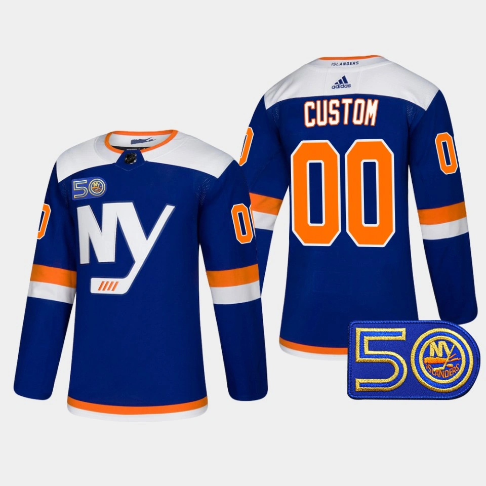 Custom New York Islanders 50th Anniversary Royal Authentic Alternate Jersey