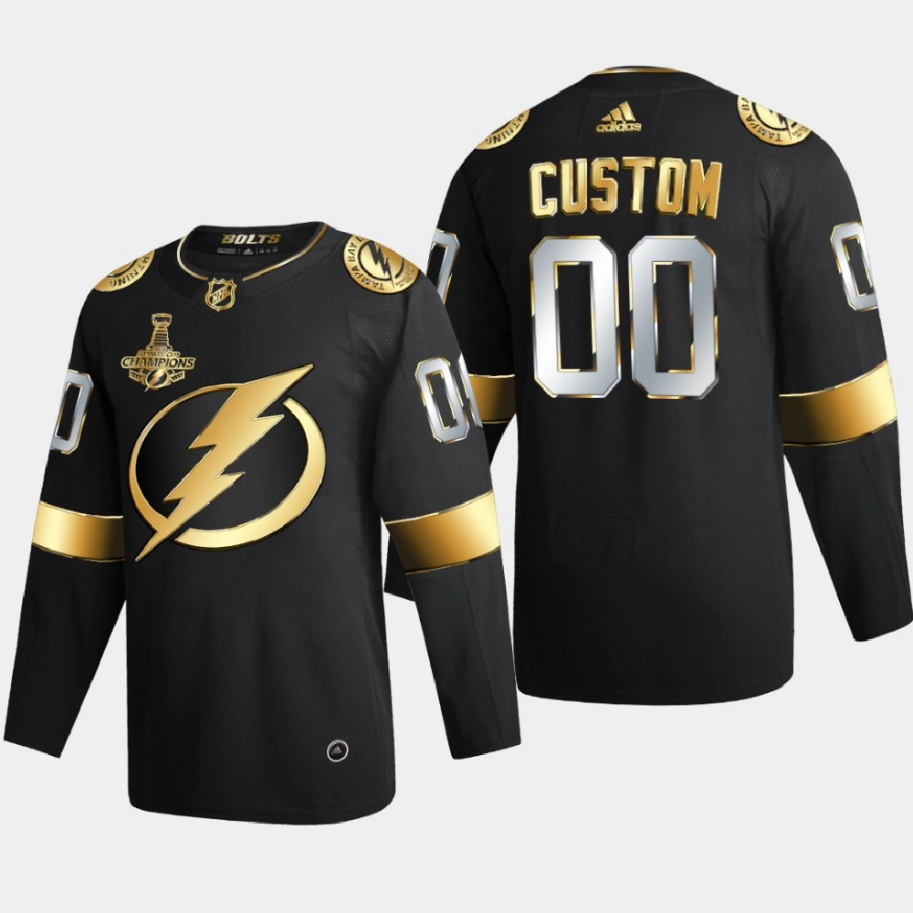 Men's Tampa Bay Lightning Custom #00 2020 Stanley Cup Champions Authentic Golden Limited Black Jersey