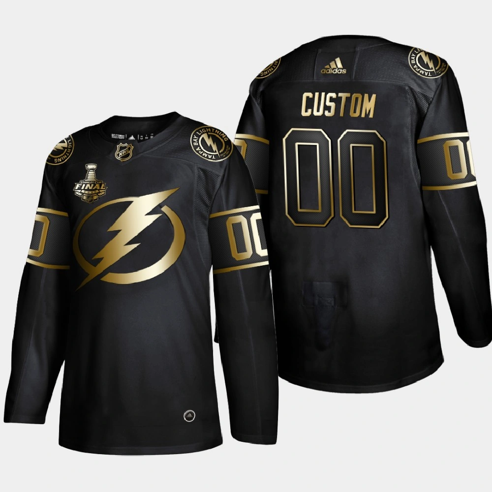 Men's Tampa Bay Lightning Custom #00 2020 Stanley Cup Final Gold Limited Black Jersey Men's Tampa Bay Lightning Custom #00 2020 Stanley Cup Final Gold Limited Black Jersey