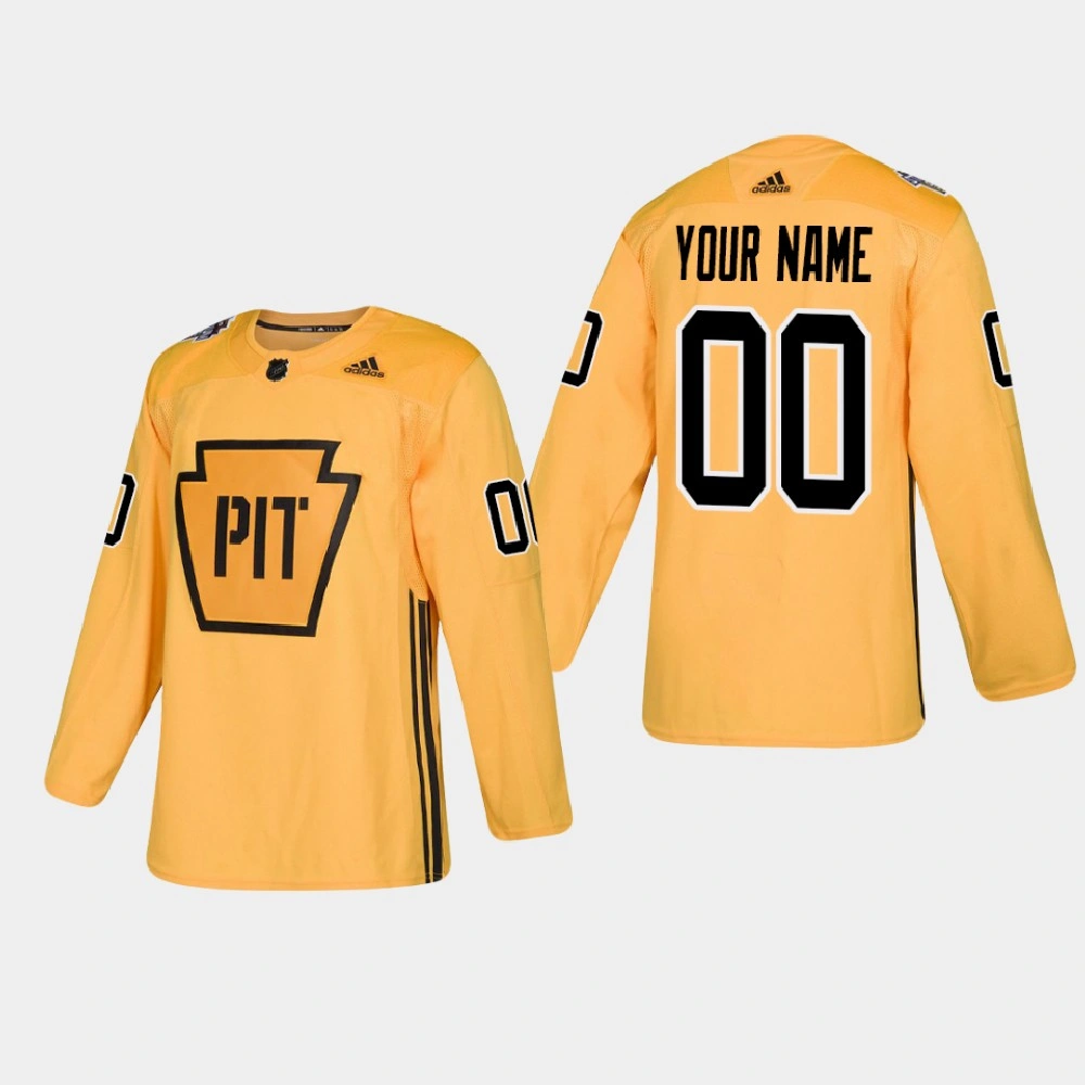 Men's Pittsburgh Penguins Custom #00 Practice Authentic Gold Jersey Men's Pittsburgh Penguins Custom #00 Practice Authentic Gold Jersey