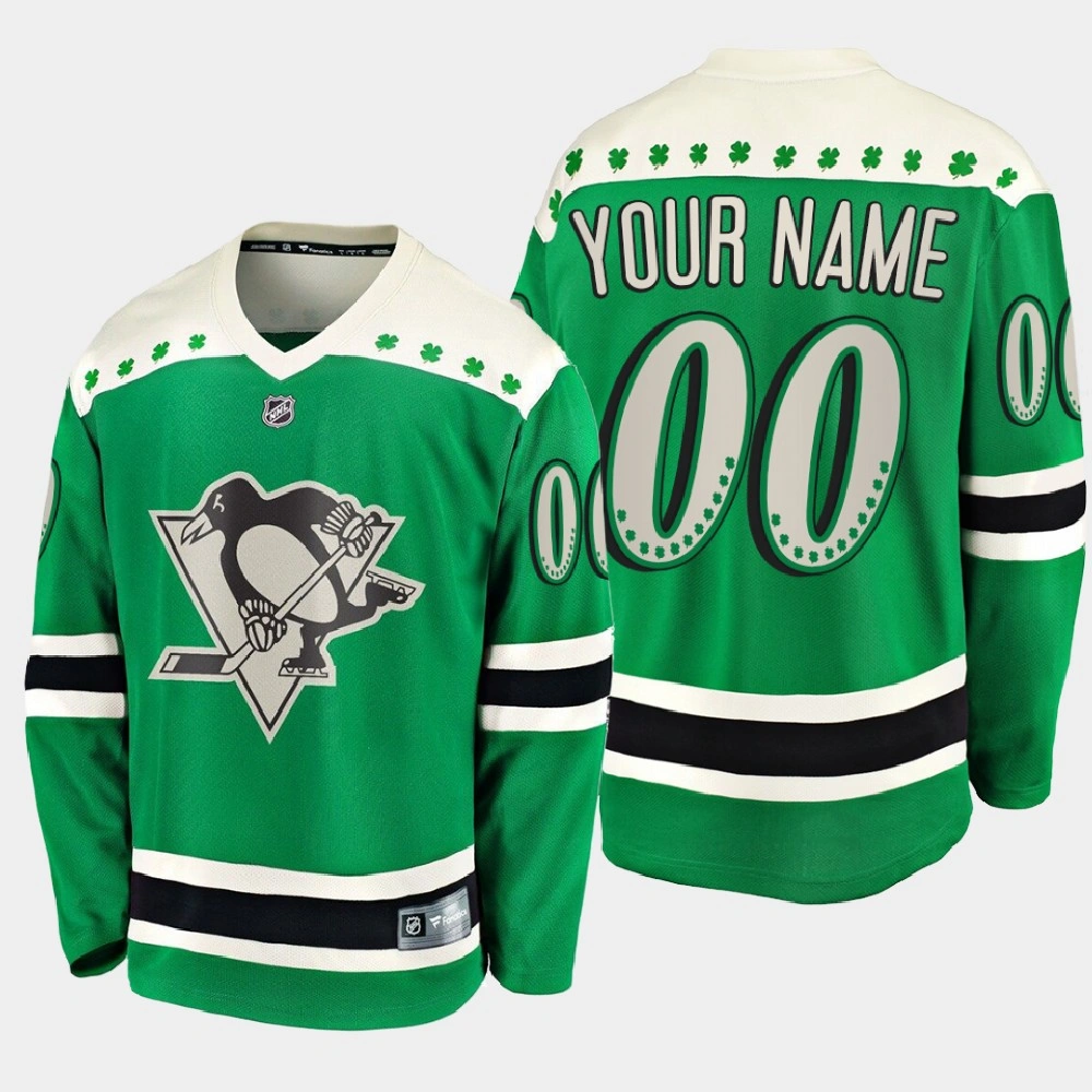 Men's Pittsburgh Penguins Custom #00 2021 St. Patrick's Day Green Jersey Men's Pittsburgh Penguins Custom #00 2021 St. Patrick's Day Green Jersey