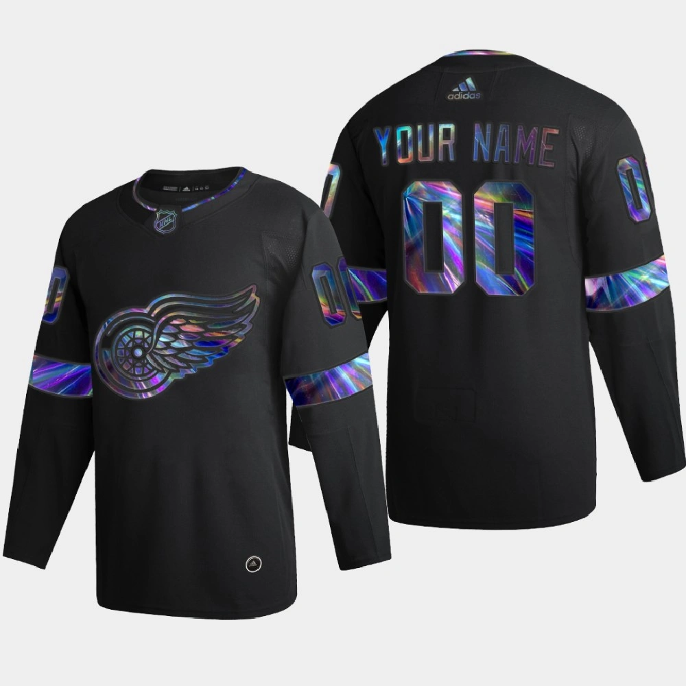Men's Detroit Red Wings Custom #00 Iridescent Holographic Authentic Black Jersey Men's Detroit Red Wings Custom #00 Iridescent Holographic Authentic Black Jersey
