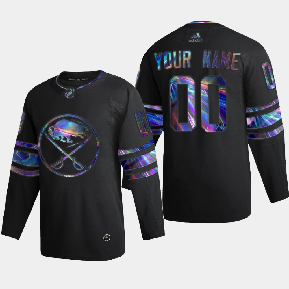 Youth Buffalo Sabres Custom #00 Iridescent Holographic Authentic Black Jersey