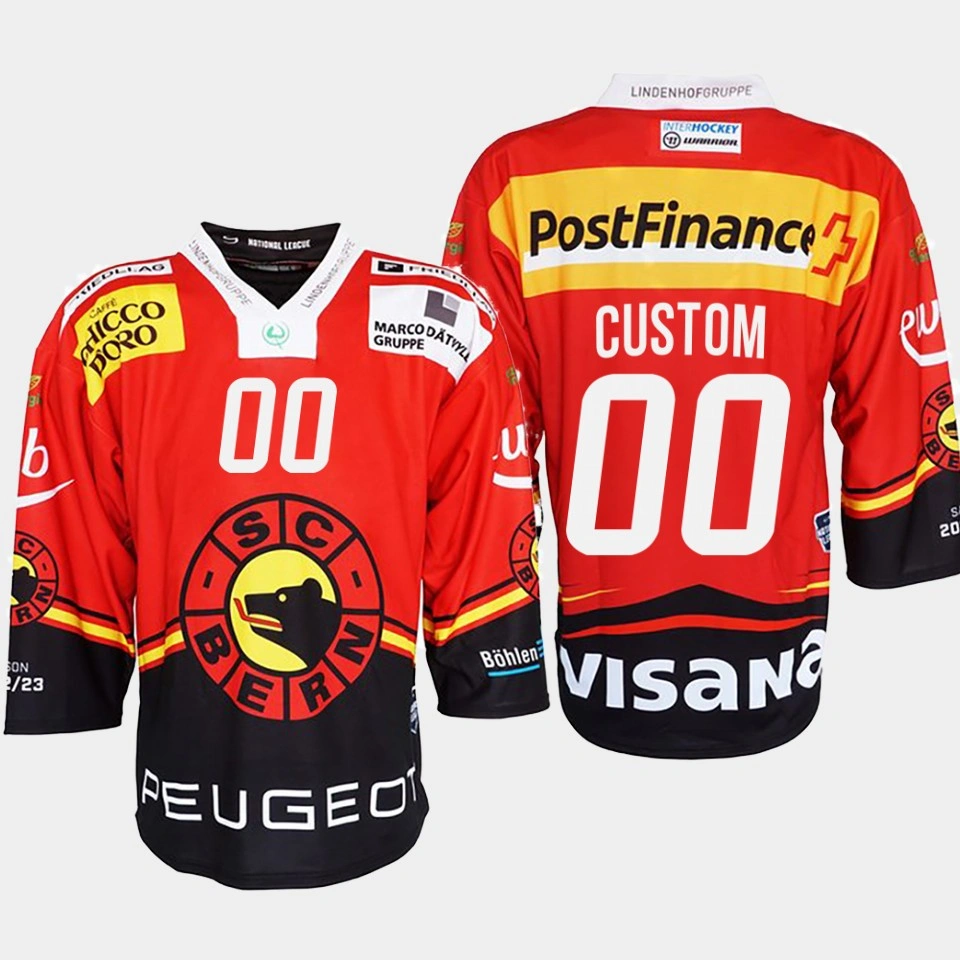 Custom #00 SC Bern 2022 Ice Hockey Shirt Red Jersey Custom #00 SC Bern 2022 Ice Hockey Shirt Red Jersey