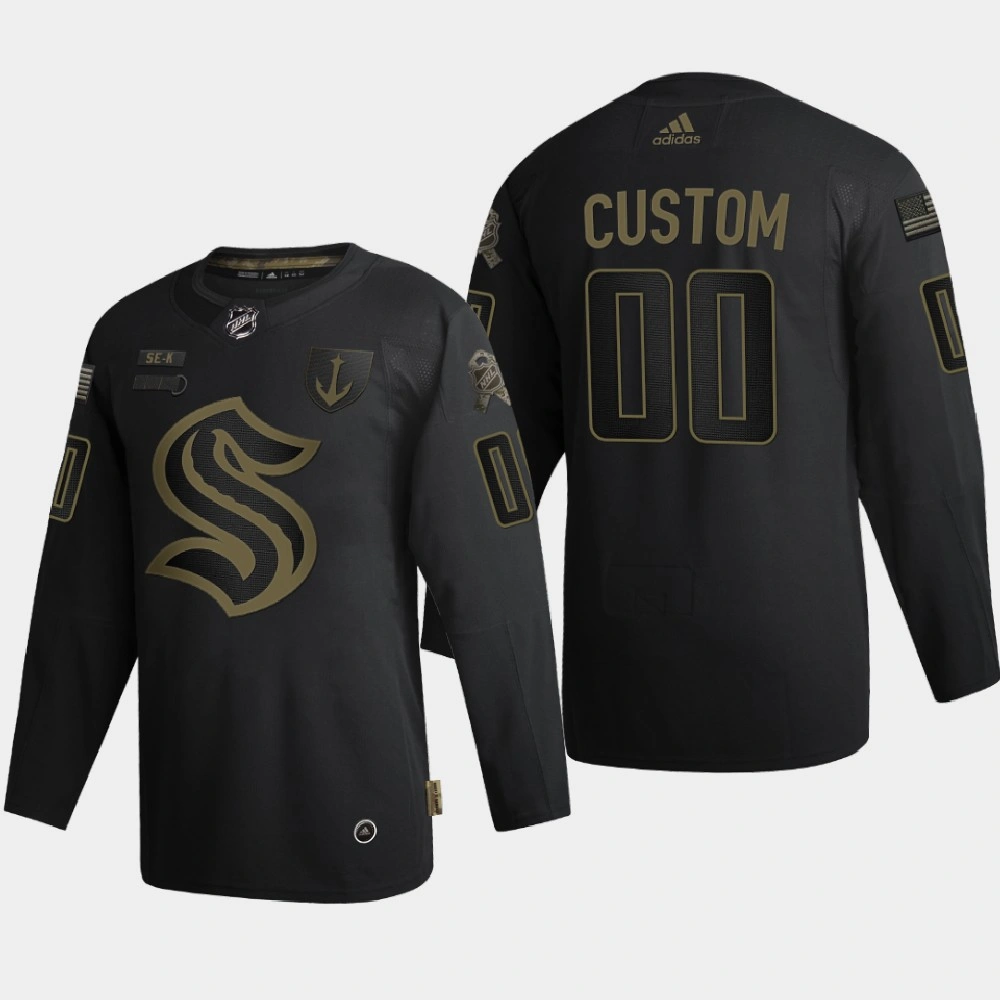 Men's Seattle Kraken Custom #00 2020 Veterans Day Authentic Black Jersey Men's Seattle Kraken Custom #00 2020 Veterans Day Authentic Black Jersey