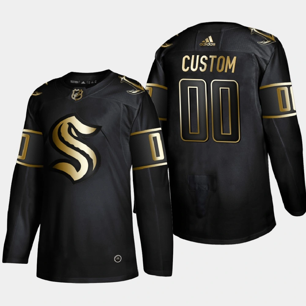 Men Seattle Kraken Custom #00 NHL Golden Edition Black Limited Jersey Men Seattle Kraken Custom #00 NHL Golden Edition Black Limited Jersey