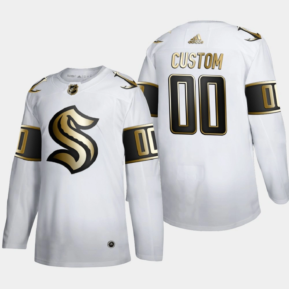 Men Seattle Kraken Custom #00 NHL Golden Edition White Limited Jersey Men Seattle Kraken Custom #00 NHL Golden Edition White Limited Jersey