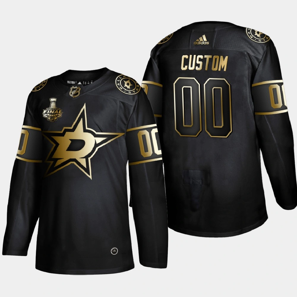 Men's Dallas Stars Custom #00 2020 Stanley Cup Final Gold Limited Black Jersey Men's Dallas Stars Custom #00 2020 Stanley Cup Final Gold Limited Black Jersey