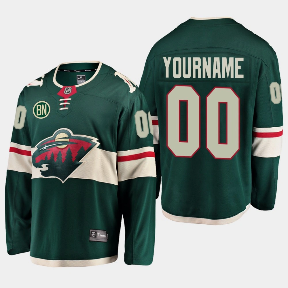 Custom #00 Minnesota Wild Home Green Men's Jersey with BN Patch Custom #00 Minnesota Wild Home Green Men's Jersey with BN Patch