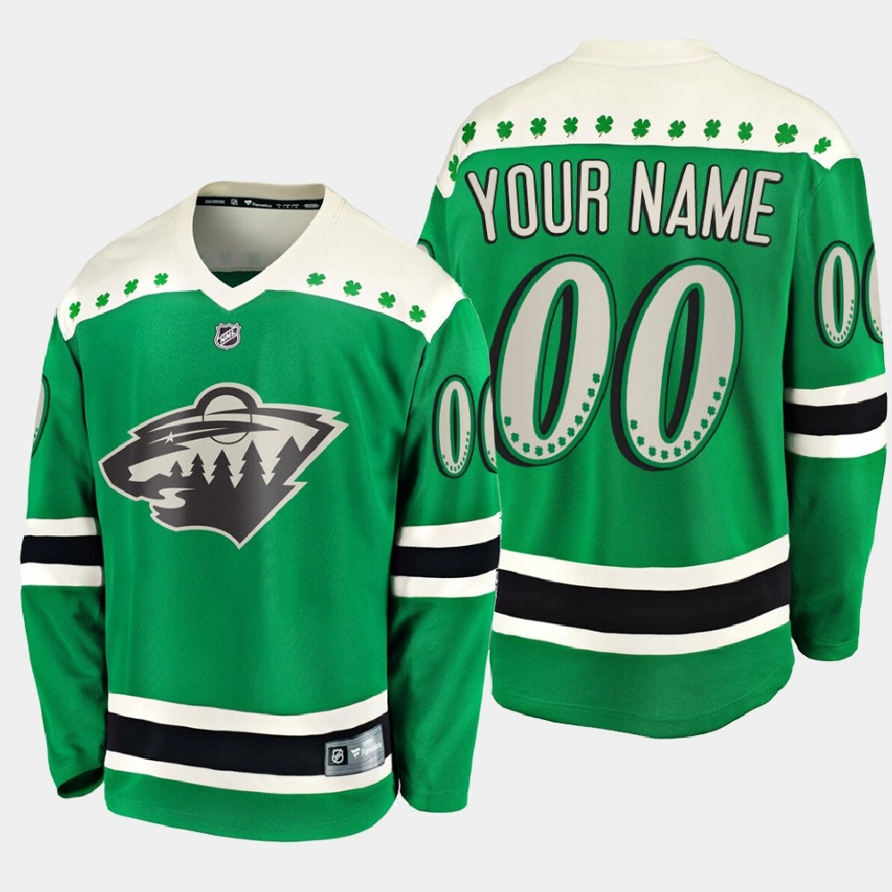 Men's Minnesota Wild Custom #00 2021 St. Patrick's Day Green Jersey Men's Minnesota Wild Custom #00 2021 St. Patrick's Day Green Jersey