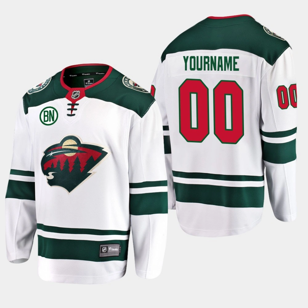 Custom #00 Minnesota Wild Away White Men's Jersey with BN Patch Custom #00 Minnesota Wild Away White Men's Jersey with BN Patch