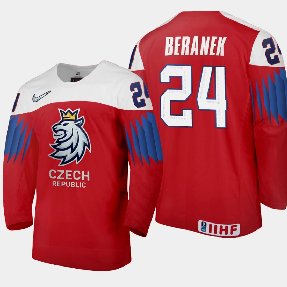 Men Czech Republic Martin Beranek #24 2021 IIHF World Junior Championship Away Red Jersey Men Czech Republic Martin Beranek #24 2021 IIHF World Junior Championship Away Red Jersey