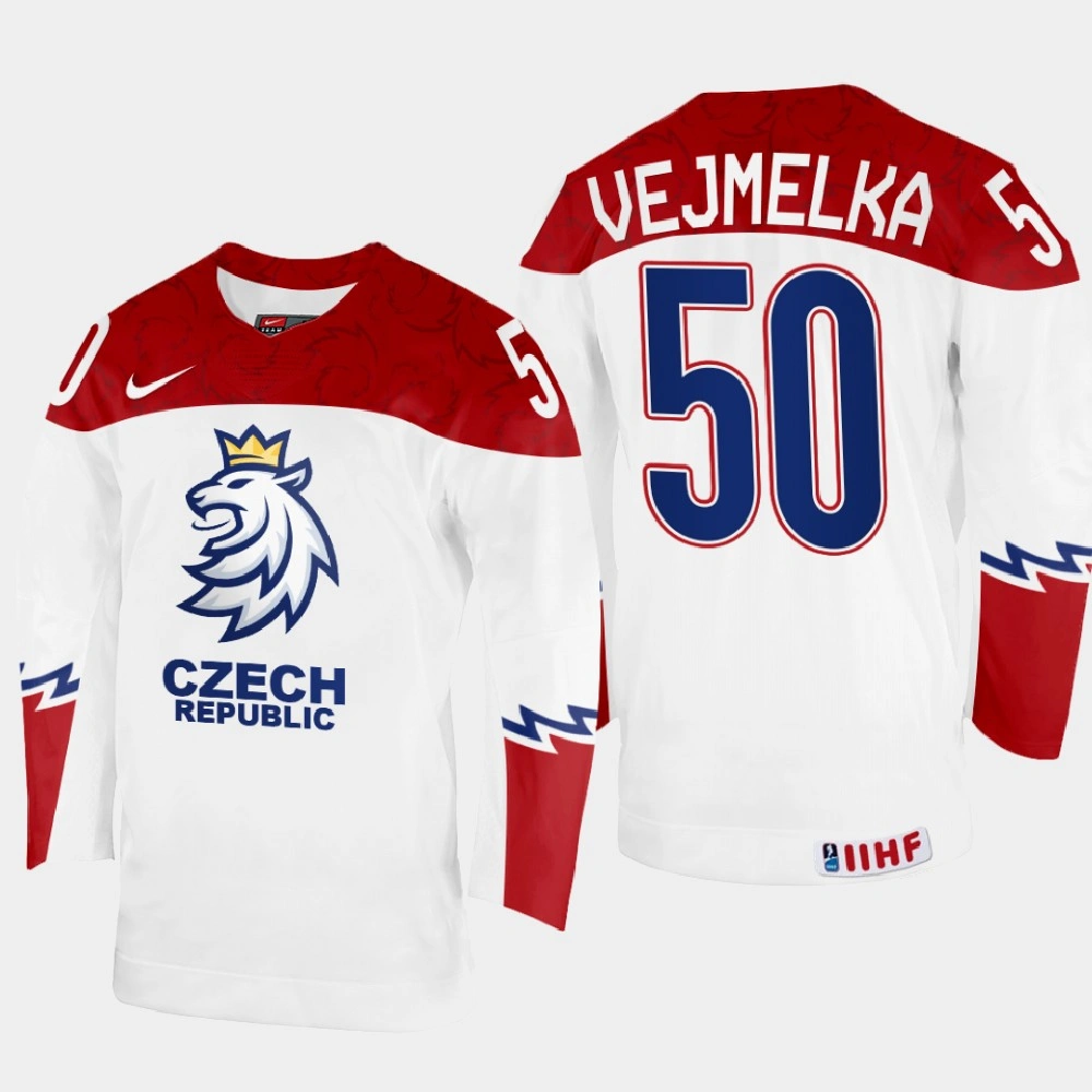 Youth Karel Vejmelka 2022 IIHF World Championship Czechia Hockey Jersey White #50 Uniform