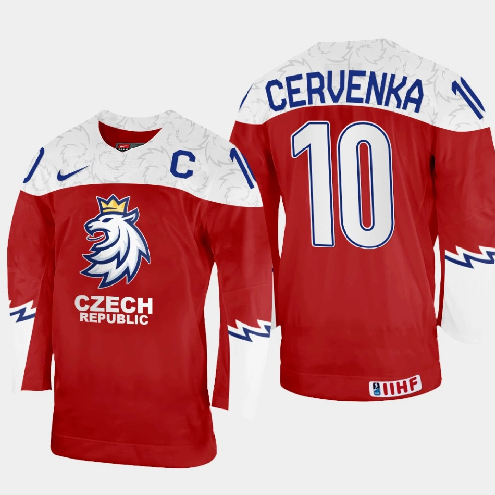 Youth Czechia #10 Roman Cervenka 2022 IIHF World Championship Red Away Jersey