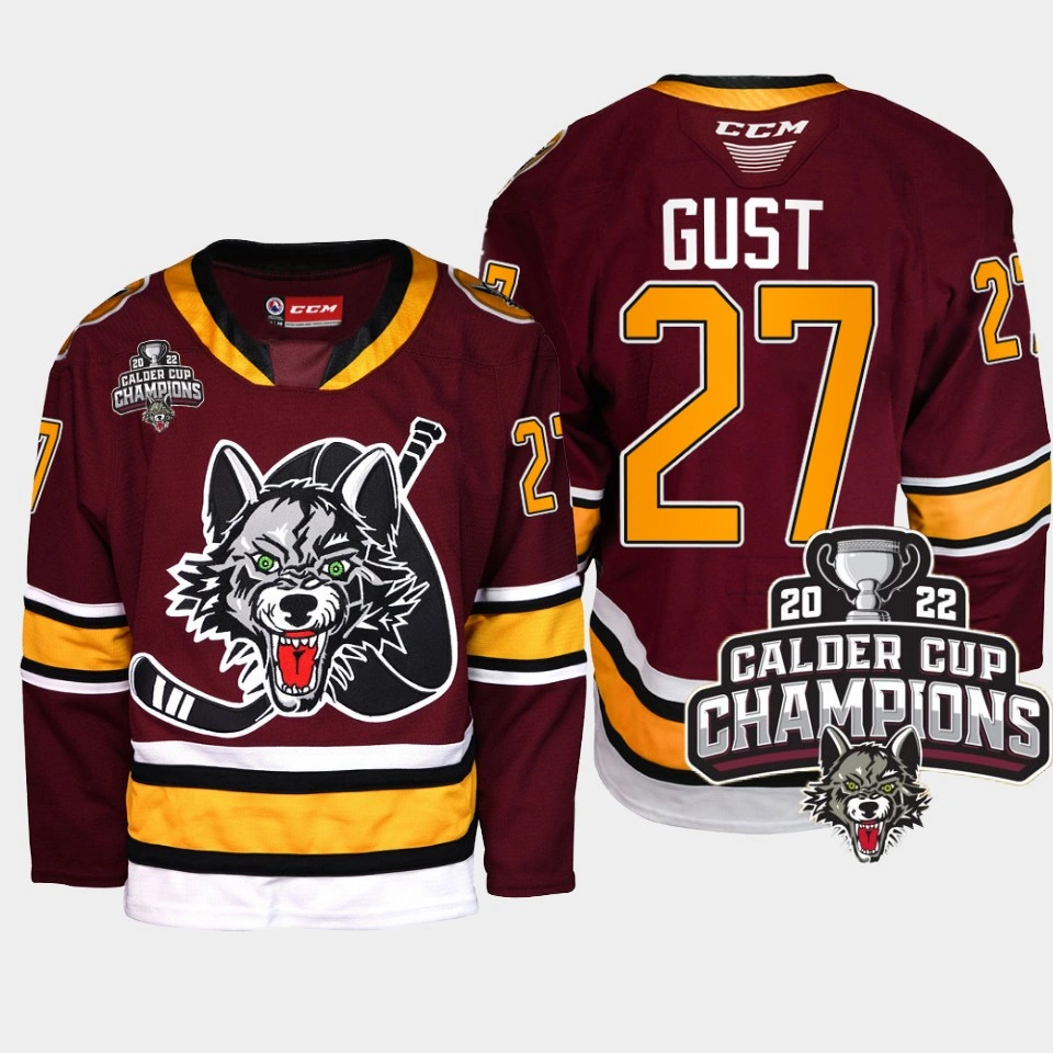 Women's Chicago Wolves Dave Gust #27 2022 Calder Cup Champs AHL Burgundy Jersey