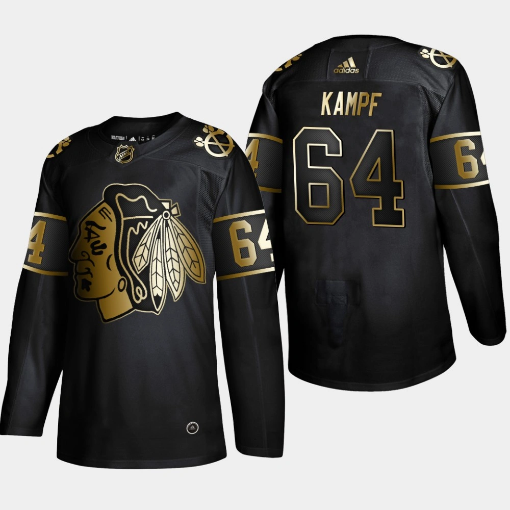 Men's Chicago Blackhawks David Kampf #64 2019 NHL Golden Edition Black Authentic Player Jersey Men's Chicago Blackhawks David Kampf #64 2019 NHL Golden Edition Black Authentic Player Jersey