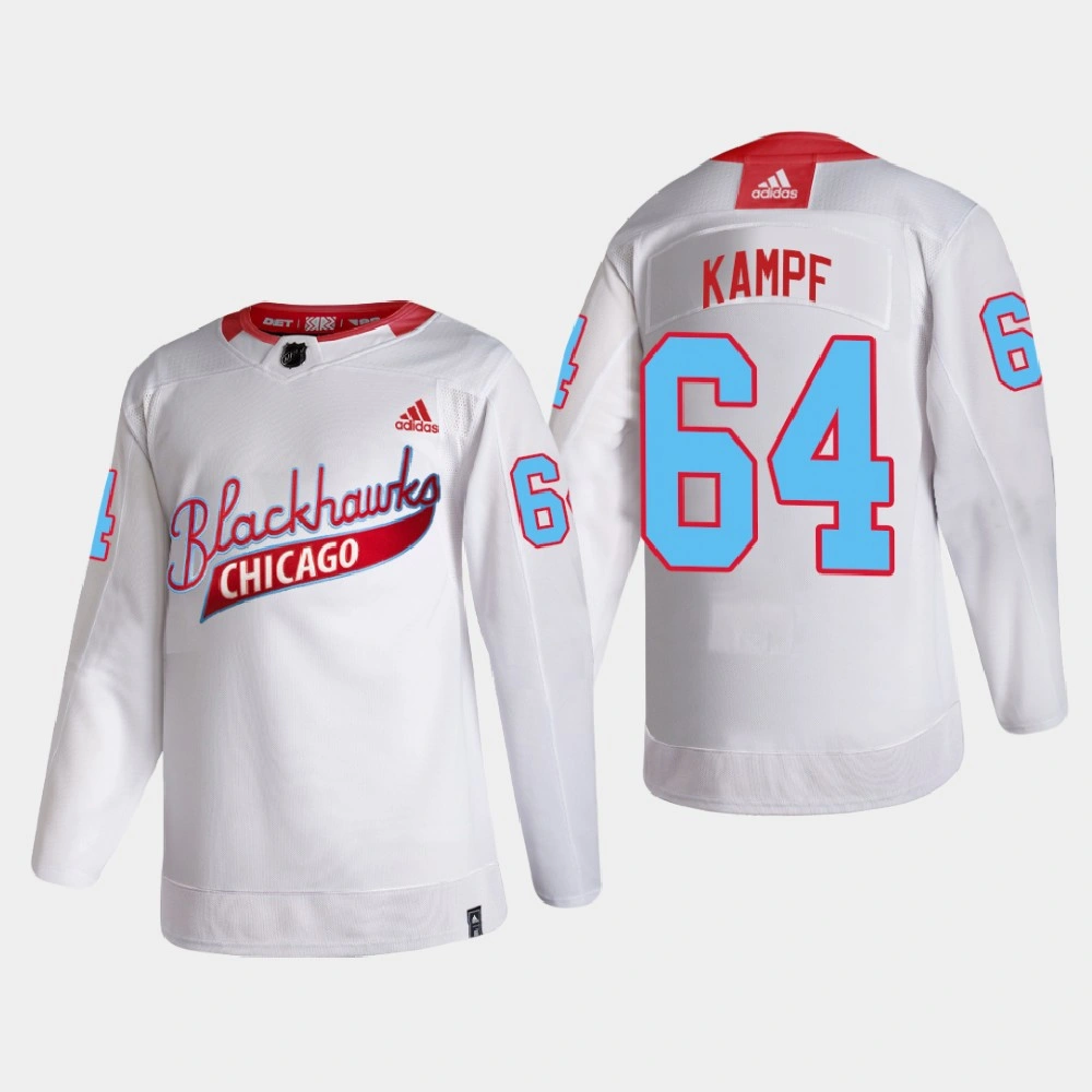 Men's Chicago Blackhawks David Kampf #64 One Community Night White Jersey