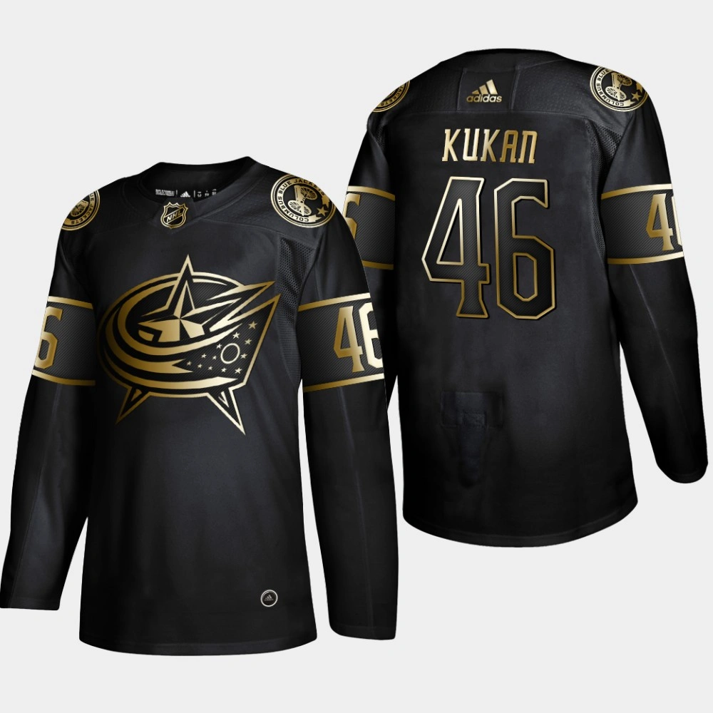 Men's Columbus Blue Jackets Dean Kukan #46 NHL Golden Edition Black Authentic Jersey Men's Columbus Blue Jackets Dean Kukan #46 NHL Golden Edition Black Authentic Jersey