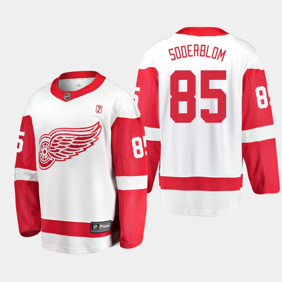 Detroit Red Wings Elmer Soderblom Away White #85 Jersey Breakaway Player
