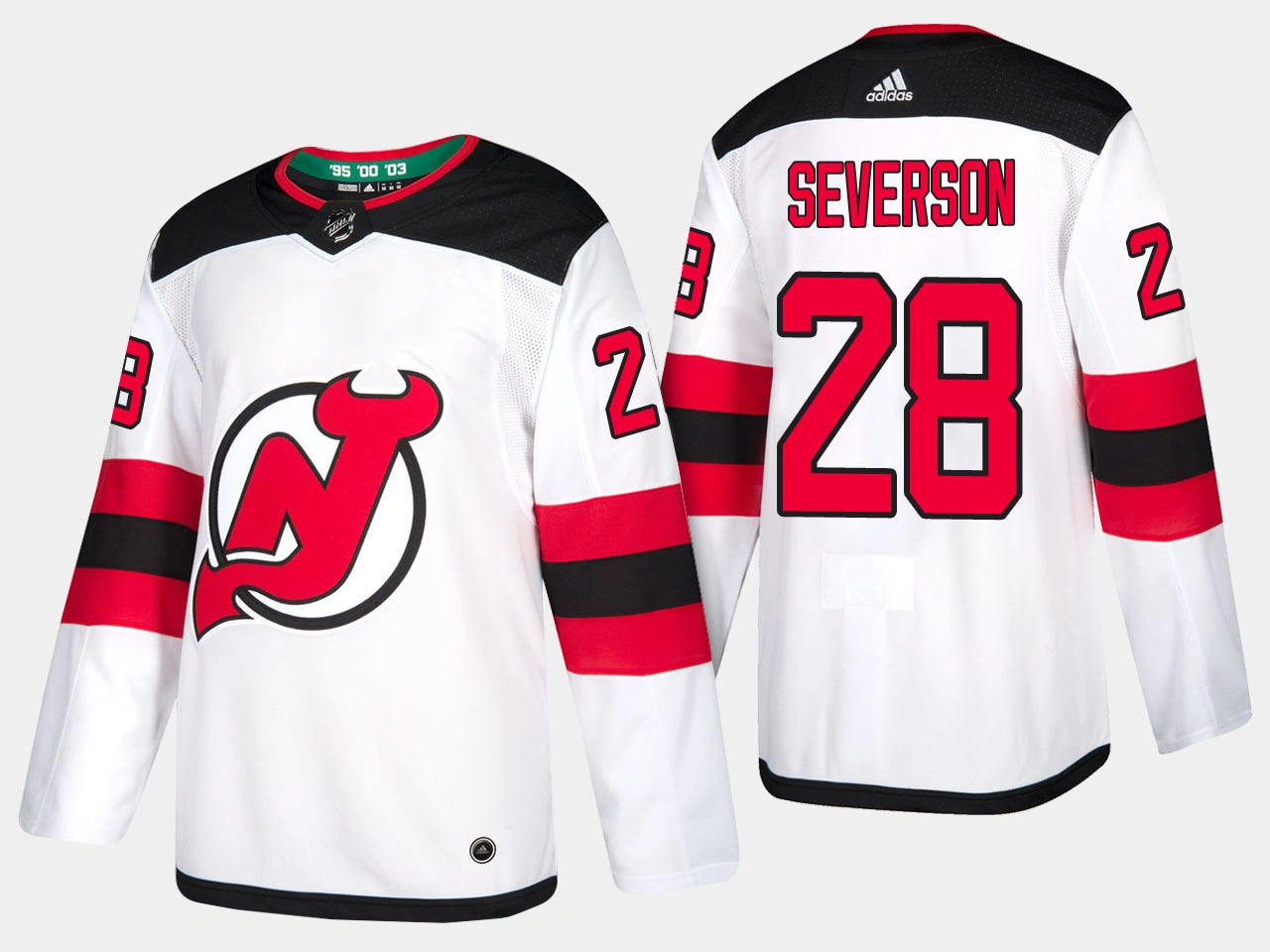New Jersey Devils #28 Damon Severson Road Adidas Authentic Player White Jersey