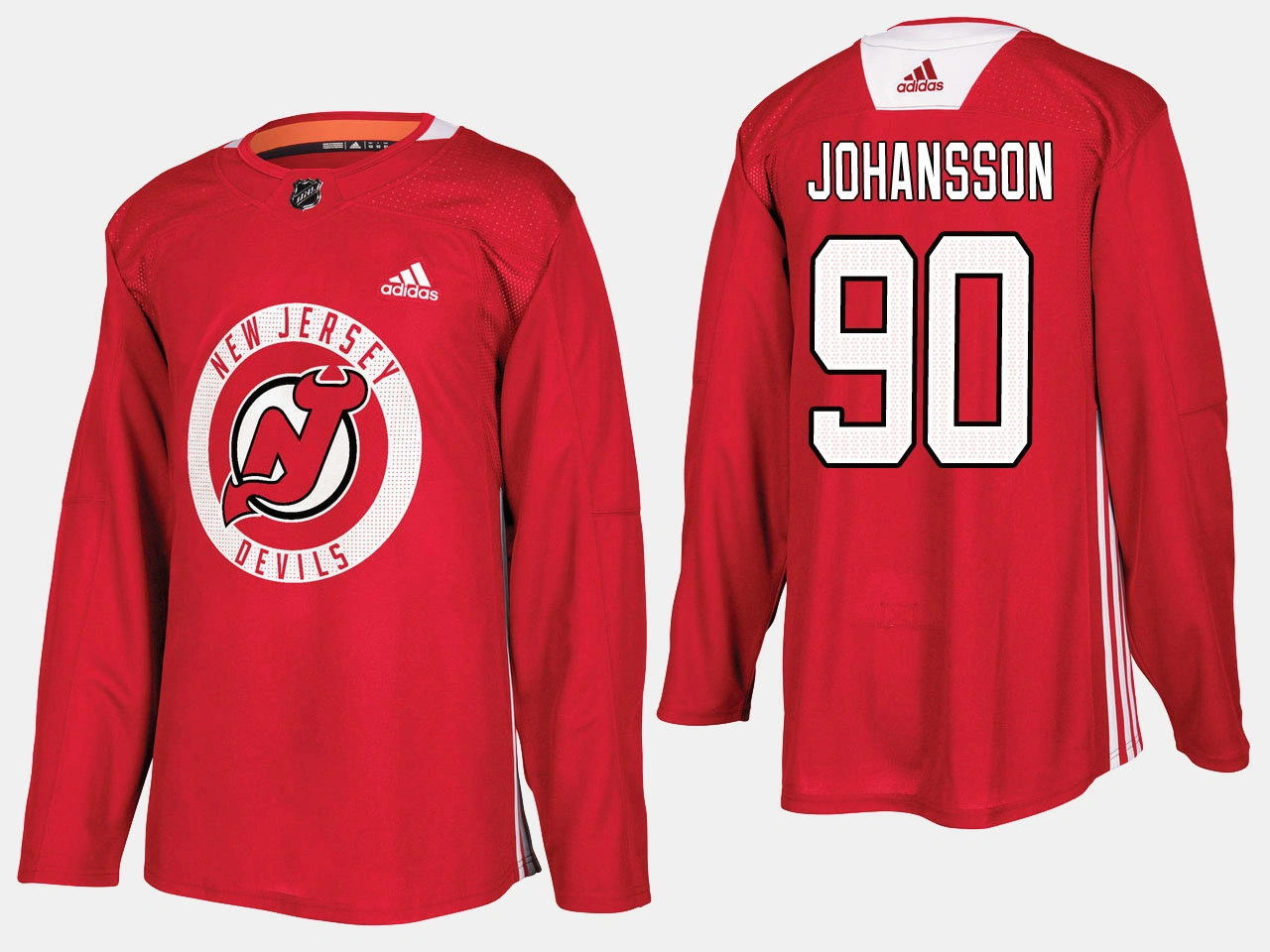 New Jersey Devils #90 Marcus Johansson Home Adidas Player Practice Red Jersey