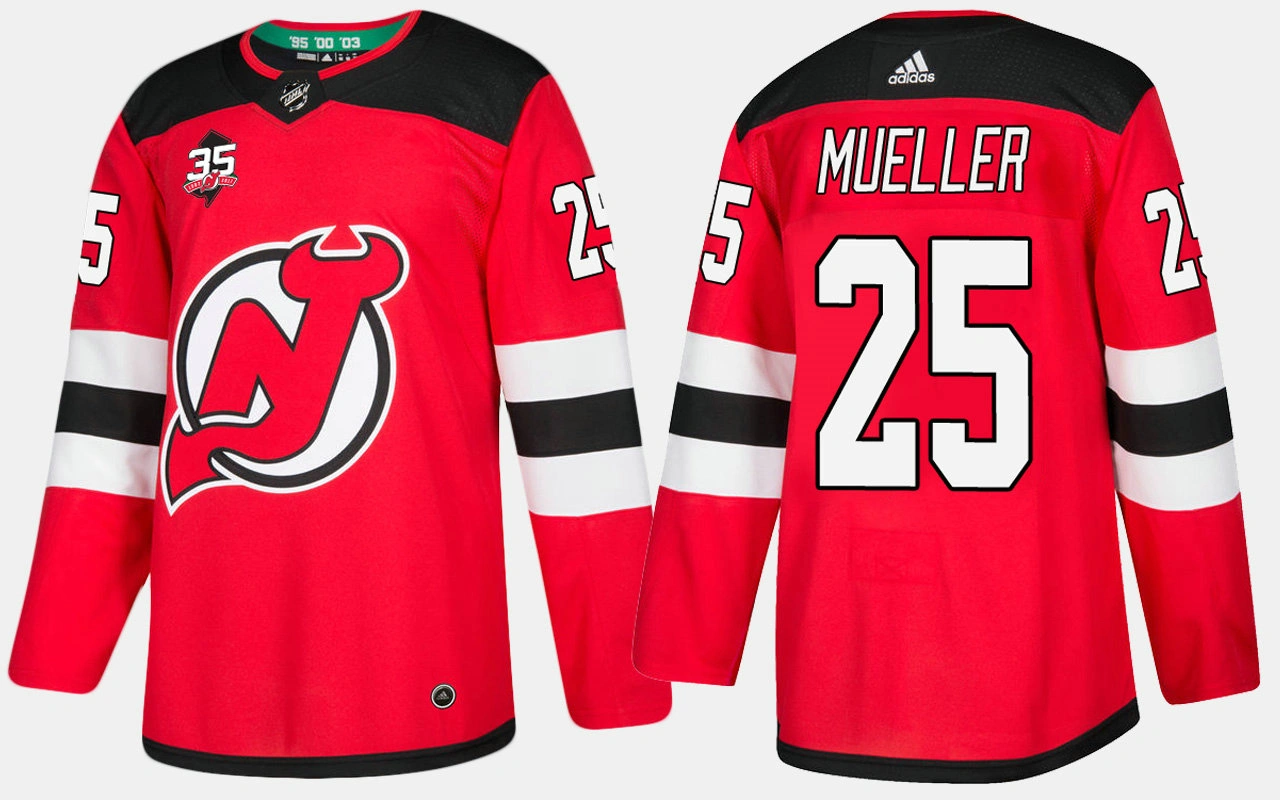 New Jersey Devils #25 Mirco Mueller Home Red Jersey