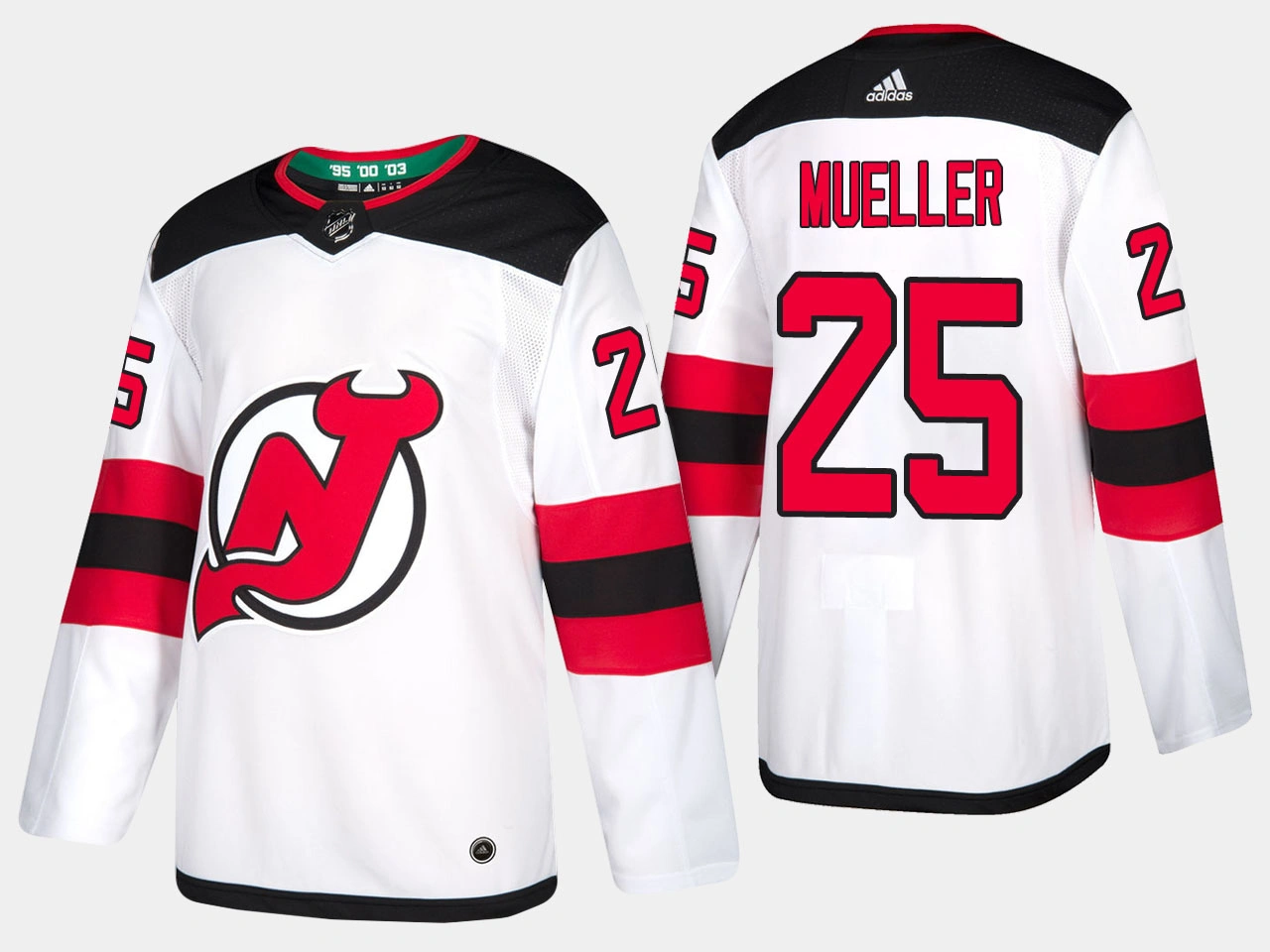 New Jersey Devils #25 Mirco Mueller Road Adidas Authentic Player White Jersey New Jersey Devils #25 Mirco Mueller Road Adidas Authentic Player White Jersey