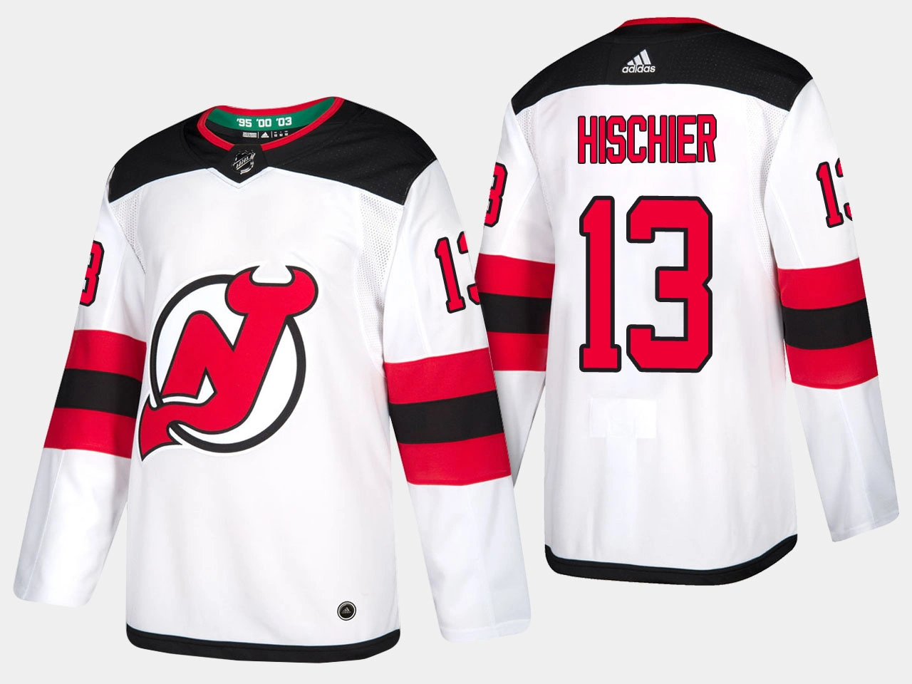 New Jersey Devils #13 Nico Hischier Road Adidas Authentic Player White Jersey New Jersey Devils #13 Nico Hischier Road Adidas Authentic Player White Jersey