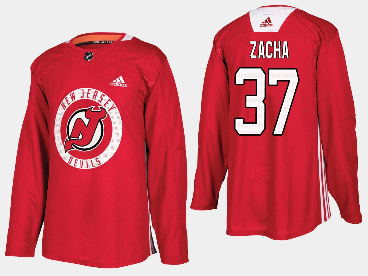 Women's New Jersey Devils #37 Pavel Zacha Home Adidas Player Practice Red Jersey