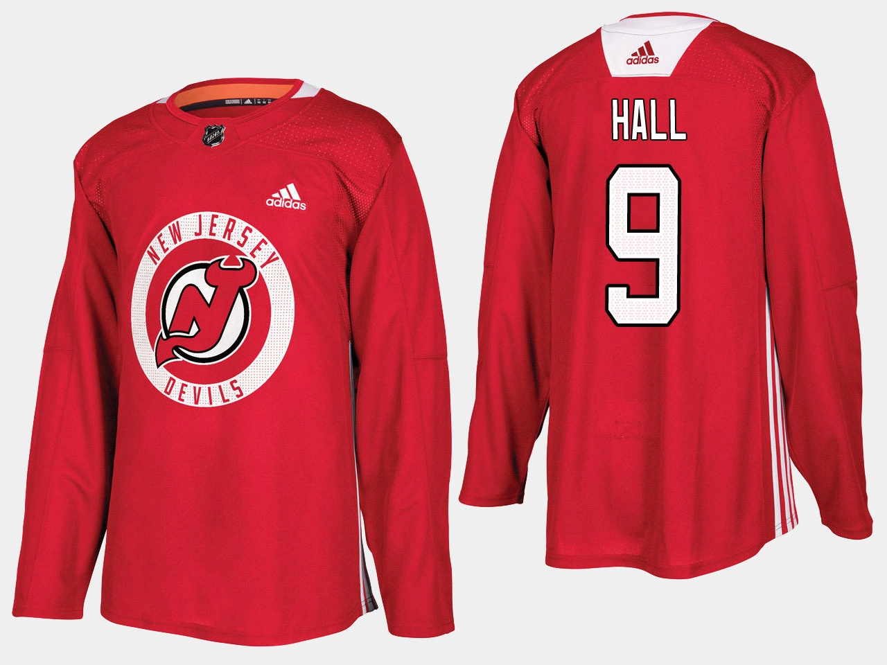Women's New Jersey Devils #9 Taylor Hall Home Adidas Player Practice Red Jersey