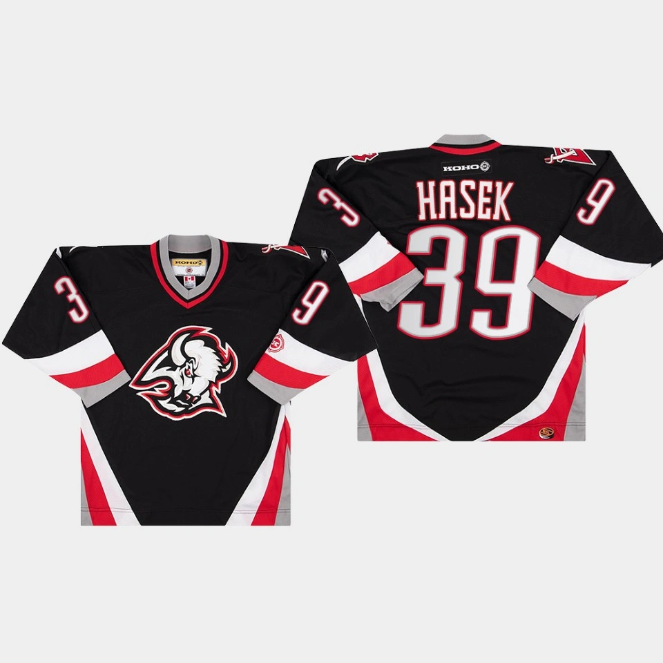 Primary Goathead Logo Buffalo Sabres Dominik Hasek Throwback Black #39 Jersey
