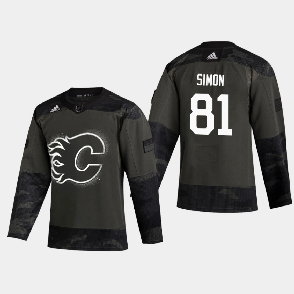 Men's Calgary Flames Dominik Simon #81 2020 Veterans Day Authentic Practice Camo Jersey