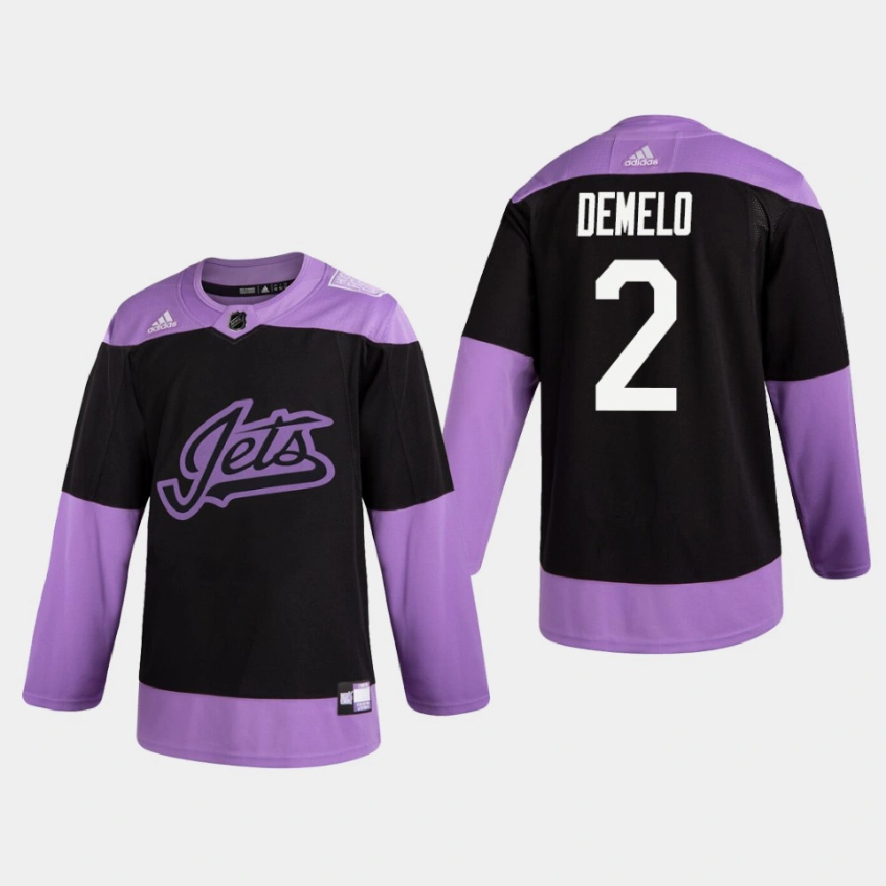 Men's Winnipeg Jets Dylan DeMelo #2 2020 Hockey Fights Cancer Practice Black Jersey