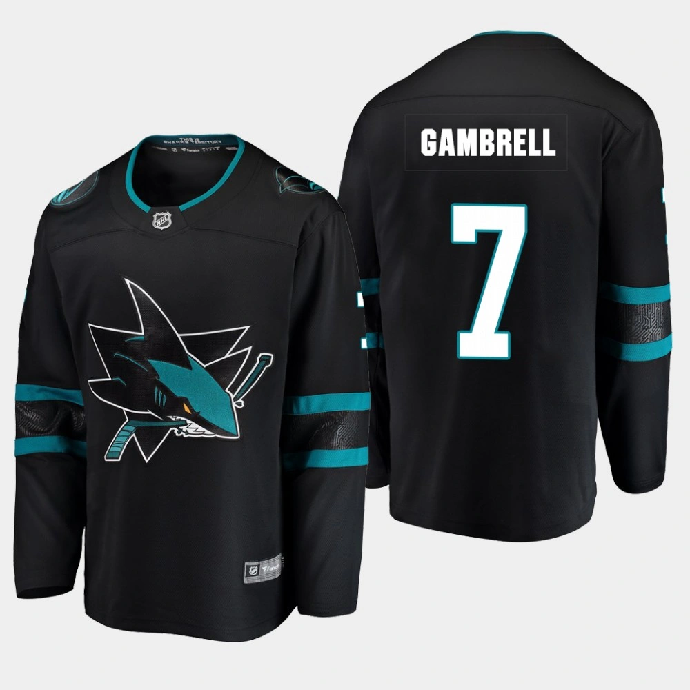 Women's San Jose Sharks Dylan Gambrell #7 2019 Alternate Breakaway Player Black Jersey Women's San Jose Sharks Dylan Gambrell #7 2019 Alternate Breakaway Player Black Jersey