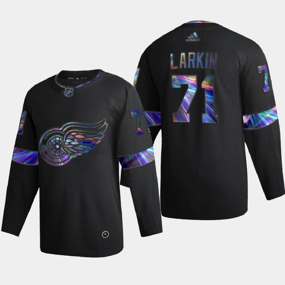 Men's Detroit Red Wings Dylan Larkin #71 Iridescent Holographic Authentic Black Jersey