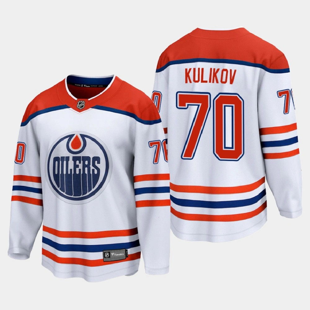 Women's Edmonton Oilers Dmitry Kulikov #70 Reverse Retro 2021 White Jersey Women's Edmonton Oilers Dmitry Kulikov #70 Reverse Retro 2021 White Jersey