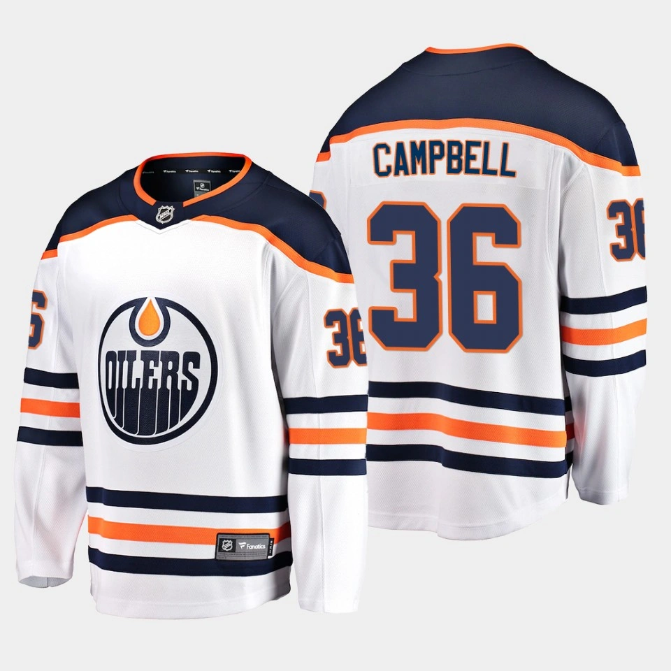 Edmonton Oilers Jack Campbell Away White #36 Jersey Breakaway Player Edmonton Oilers Jack Campbell Away White #36 Jersey Breakaway Player