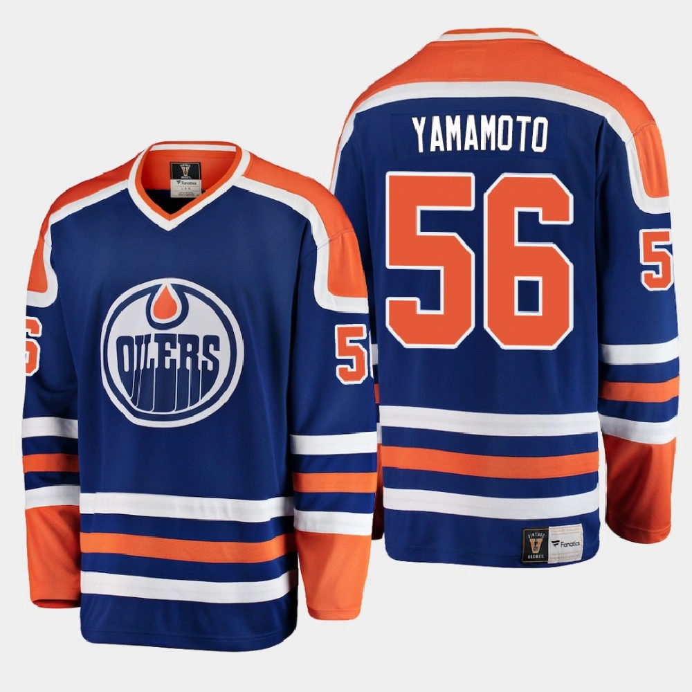 Men's Edmonton Oilers Kailer Yamamoto #56 Heritage 2021 Royal Jersey Men's Edmonton Oilers Kailer Yamamoto #56 Heritage 2021 Royal Jersey