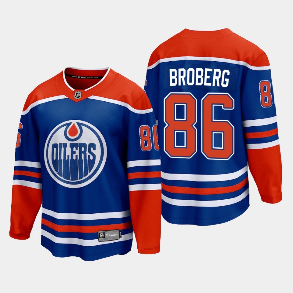 Youth Edmonton Oilers Philip Broberg 2022-23 Home Royal #86 Jersey Premier