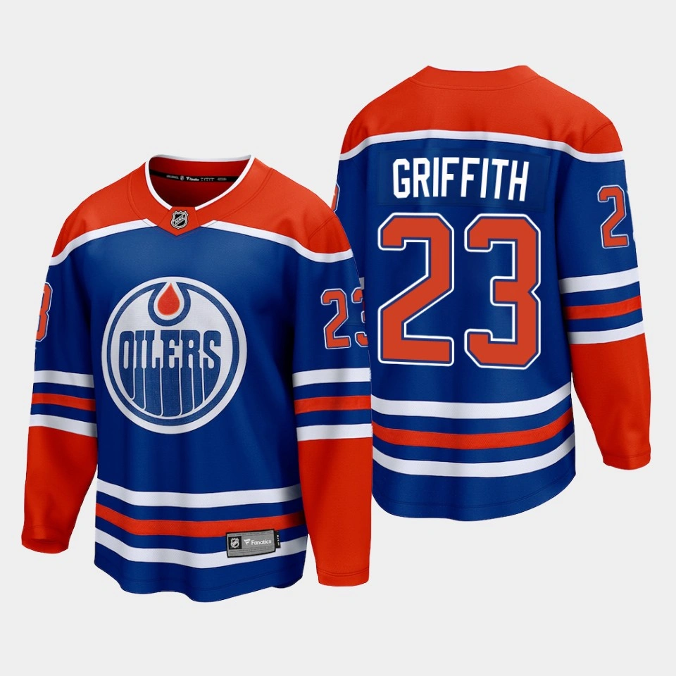 Edmonton Oilers Seth Griffith 2022-23 Home Royal #23 Jersey Premier Edmonton Oilers Seth Griffith 2022-23 Home Royal #23 Jersey Premier