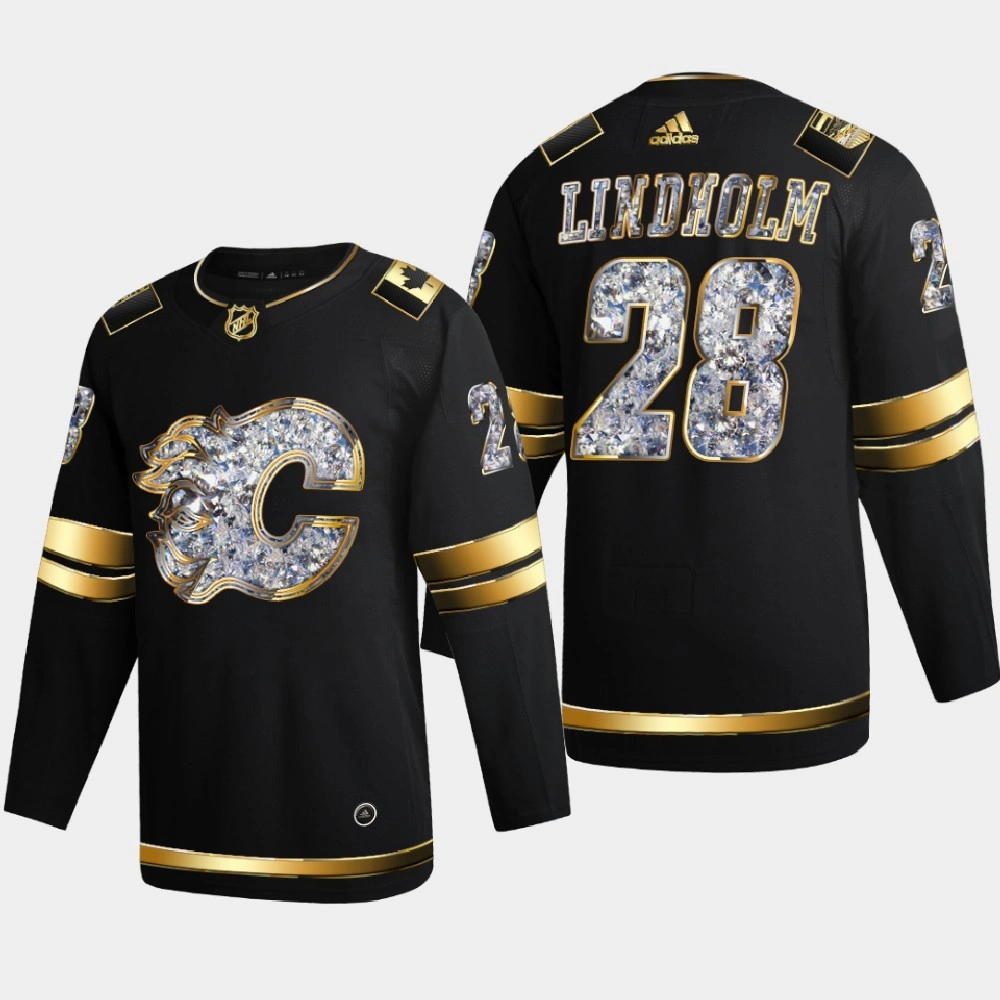 Elias Lindholm Calgary Flames 2022 Stanley Cup Playoffs Black Diamond Edition Jersey Authentic