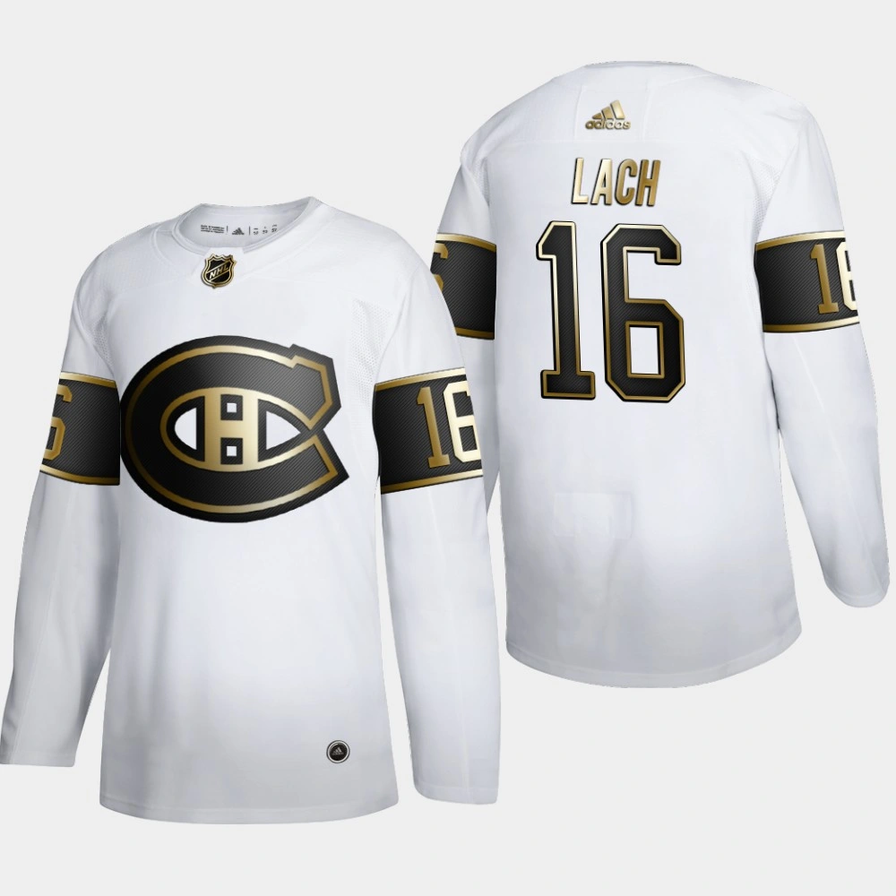 Youth Montreal Canadiens Elmer Lach #16 NHL Golden Edition White Retired Authentic Jersey