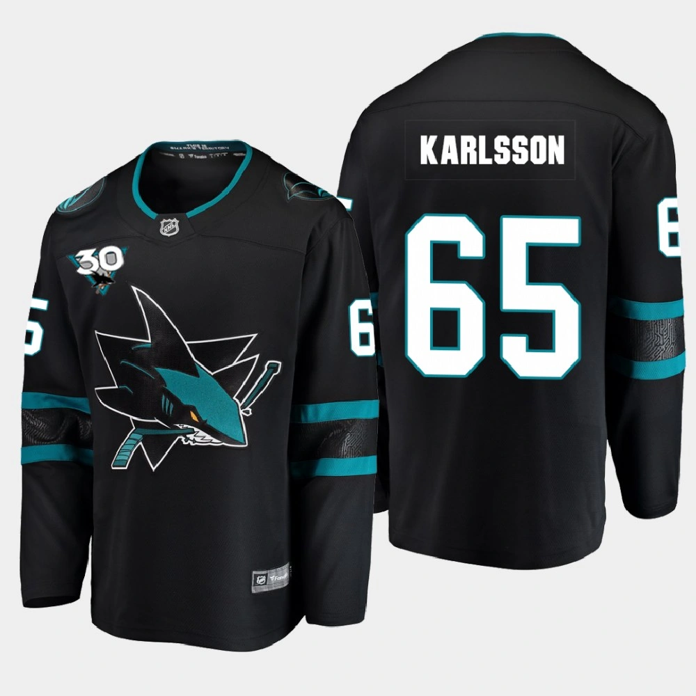 San Jose Sharks #65 Erik Karlsson 2020-21 Alternate Commemorate 30th Anniversary Black Jersey