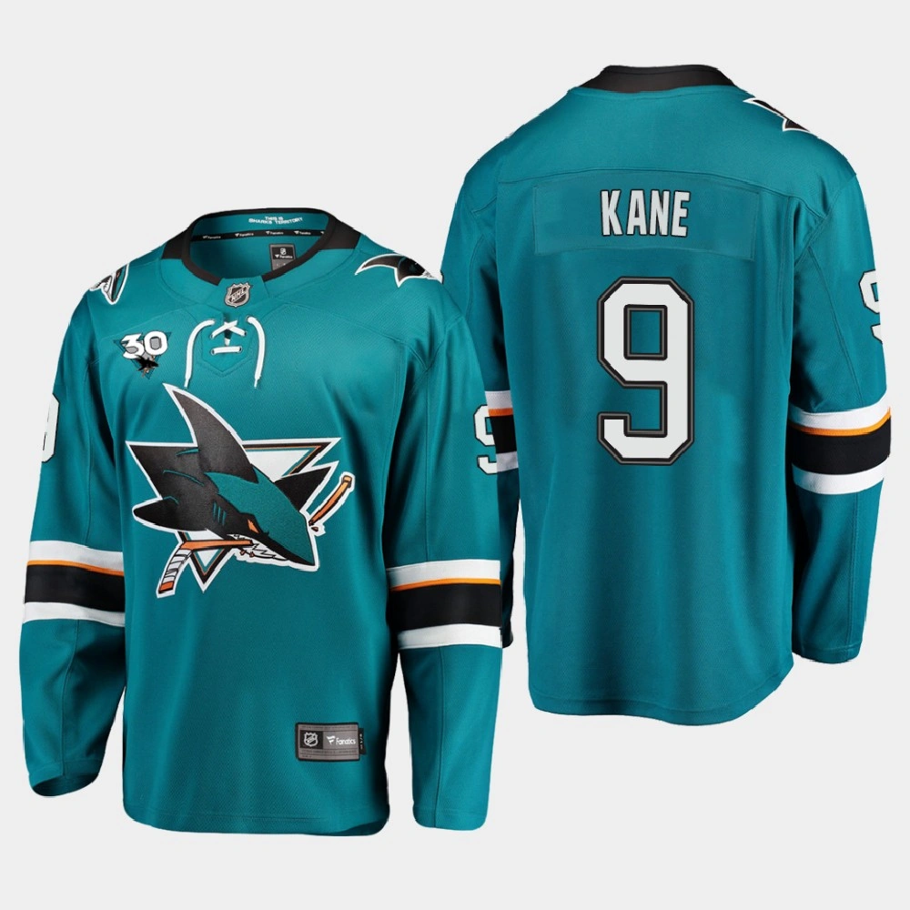 San Jose Sharks #9 Evander Kane 2020-21 Home Commemorate 30th Anniversary Teal Jersey